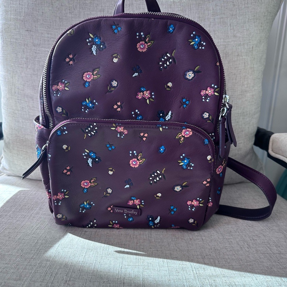 Vera Bradley Maroon Leather Floral Backpack